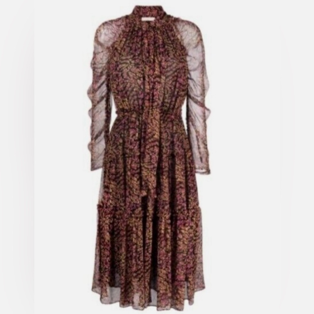 NEW NWT Ulla Johnson Idalia silk animal printed long sleeve midi dress